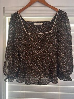 Christy Dawn Black Floral Square-Neck Blouse